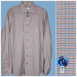 Mens ETON long sleeve‎ shirt 40/15 3/4 contemporary Fit Red Blue Gingham Check